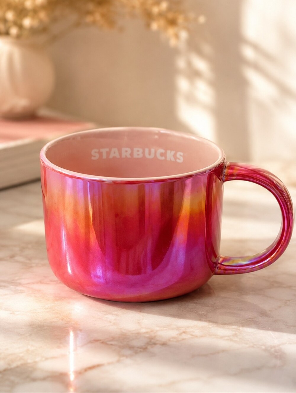 Starbucks 2022 Holiday Pink Red Iridescent Ombre Mug 14oz